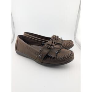 Women's Size 7 Moccasins Brown Faux Leather Soft Kicks Tassels
